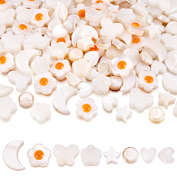 Pandahall 160 pièces 8 styles brins de perles de coquille d'eau douce naturelle, papillon/coeur/lune, blanc crème, 6~11x6~9x1~4.5mm, Trou: 0.8~1mm, 20 pièces / style
