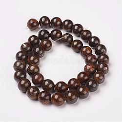 Natural Bronzite Beads Strands, Round, 6mm, Hole: 1mm, about 66pcs/strand, 15.7 inch(40cm)