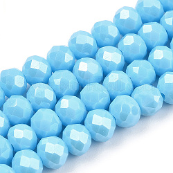 Chapelets de perles en verre électroplaqué, perle plaquée lustre, facette, rondelle, bleu profond du ciel, 10x8mm, Trou: 1mm, Environ 65~66 pcs/chapelet, 20.8~21.2 pouce (53~54 cm)