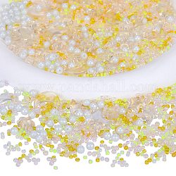 2 sachet de perles de verre et de rocailles, avec de la poudre de paillettes, imitation perle & transparent & couleurs intérieures, lune et étoile & ronde, champagne jaune, 2~16x2~11.5mm, Trou: 0.8~1.2mm