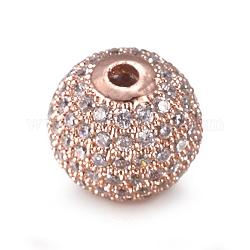 Bijoux cz micro cuivres ouvrent perles rondes de zircone cubique, clair, or rose, 12mm, Trou: 2mm