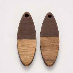 Resin & Walnut Wood Pendants, Horse Eye, Coconut Brown, 28x9.5x3.5~4mm, Hole: 1.8mm