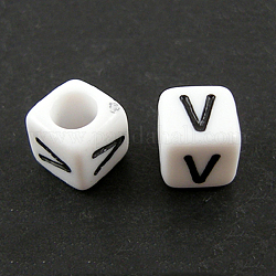 Lettera perline europee acriliche, foro orizzontale, cubo, letter.v, 10x10x10mm, Foro: 3.5~4 mm, circa 598pcs/500g