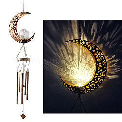 Iron Wind Chime with Solar Lights, for Garden Decorations, Moon, 1150x200mm