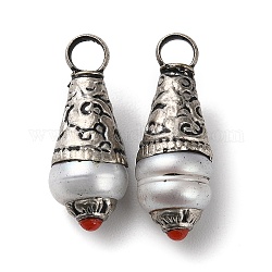 Pendentifs en perles naturelles de style tibétain faits à la main, avec des accessoires en laiton et turquoise synthétique, charmes de larme, argent antique, 26.5x10mm, Trou: 4mm
