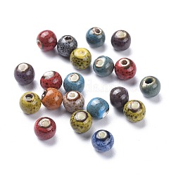 Phantasie aantiqued glasiertem Porzellan Perlen, Runde, Mischfarbe, 6 mm, Bohrung: 1.5 mm