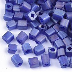 6/0透明ガラス種ビーズ  つや消しab色  角穴  キューブ  スレートブルー  6/0  3~5x3~4x3~4mm  穴：1.2~1.4mm  約4500個/袋