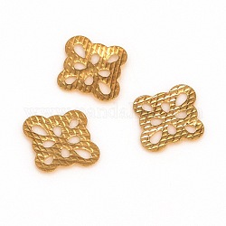 Brass Filigree Joiners Links, Rhombus, Raw(Unplated), 10.1x11x0.7mm, Hole: 1mm and 0.7mm