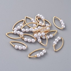 Real 18K Gold Plated Brass Linking Rings, Marquise Links, with Acrylic Imitation Pearl, Horse Eye, Long-Lasting Plated, White, 15x8.5x3mm, Inner Diameter: 12x4mm