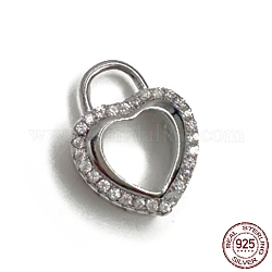 925 ciondolo in argento sterling rodiato, con chiaro zirconi, cuore vuoto, Vero platino placcato, 13.8x11x4.7mm, Foro: 4.2x3 mm