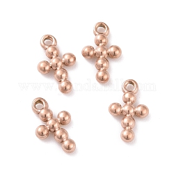 Ion Plating(IP) 304 Stainless Steel Charms, Cross, Rose Gold, 12.5x7.5x2mm, Hole: 1.2mm