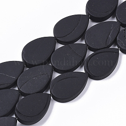 Natürlichen schwarzen Steinperlen Stränge, Träne, 27x18x5 mm, Bohrung: 1 mm, ca. 13~14 Stk. / Strang, 13.77~14.96 Zoll (35~38 cm)