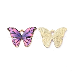 Pendente smaltati in lega, oro chiaro, cadmio & nichel &piombo libero, fascino farfalla, perla rosa, 15x21.5x1.5mm, Foro: 2x3 mm