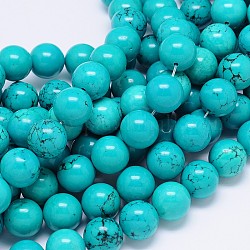 Howlite naturelle chapelets de perles rondes, teints et chauffée, turquoise moyen, 10mm, Trou: 2mm, Environ 40 pcs/chapelet, 15.55 pouce