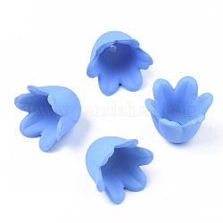 Cappucci di perline acrilici opachi in stile gommato, 6 -petal, fiore, blu fiordaliso, 11.5x10.5x8.7mm, Foro: 1.3 mm