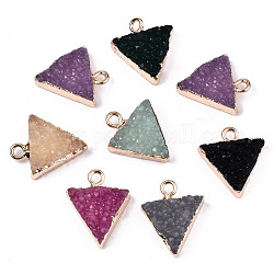 Druzy Resin Pendants, with Edge Light Gold Plated Iron Loops, Triangle, Mixed Color, 17~18x15.5x6mm, Hole: 1.8mm