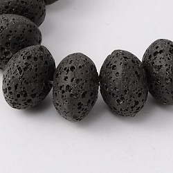 Synthetic Lava Rock Bead Strands, Dyed, Rondelle, Black, 15~16x9~11mm, Hole: 2mm, about 37pcs/strand, 15.3 inch