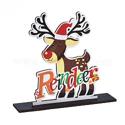 Decoraciones de exhibición de mesa de madera, signo de centro de mesa de navidad, tema de la Navidad, reno / ciervo, color mezclado, terminado: 200x45x185mm
