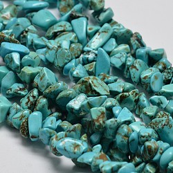 Copeaux synthétiques perles turquoise brins, teinte, turquoise foncé, 5~8x5~8mm, Trou: 1mm, 34 pouce