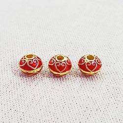 Perles en laiton émaillé, or, rondelle avec un motif de coeur, firebrick, 10mm