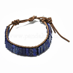 Bracciali cordone in pelle di vacchetta, con perle rettangolari di lapislazzuli naturali e elementi in lega, 9~11 pollice (23~28 cm)