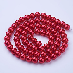 Glass Pearl Beads Strands, Pearlized, Round, Crimson, 10mm, Hole: 1mm, about 80pcs/strand, 30.71 inch(78cm)