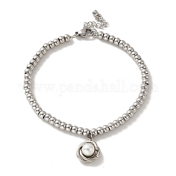 201 nodo intrecciato in acciaio inossidabile con braccialetto di perle di plastica con perline rotonde da donna, colore acciaio inossidabile, 8-3/4 pollice (22.3 cm)