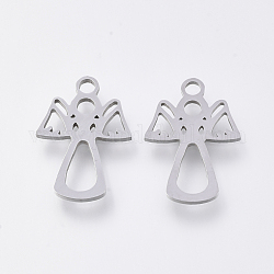 201 Stainless Steel Pendants, Laser Cut Pendants, Angel, Stainless Steel Color, 17x12x1mm, Hole: 1.6mm