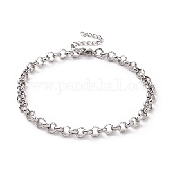 304 bracelet chaîne rolo en acier inoxydable pour homme femme, couleur inoxydable, 9-3/8 pouce (23.8 cm), lien: 6x2 mm