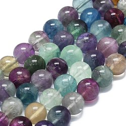 Chapelets de perles en fluorite naturel, ronde, 10~11mm, Trou: 1mm, Environ 37~39 pcs/chapelet, 15.35''~15.75'' (39~40 cm)