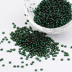 ダークグリーン 11/0 グレード ラウンド透明ガラス シード ビーズ  銀並ぶ丸い穴  2x1.5mm  穴：0.3mm  約3300個/50g