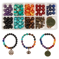 SUNNYCLUE 220Piece DIY Chakra Style Stretch Bracelet Making Kits, Including Natural & Synthetic Round Gemstone Beads, Resin & Brass Beads, Alloy Findings, Elastic Crystal Thread, Mixed Color, 8mm, Hole: 1mm, 140pcs/set