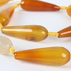 Natural Agate Faceted Teardrop Bead Strands, Goldenrod, 30x10mm, Hole: 2mm, about 11pcs/strand, 15.35 inch