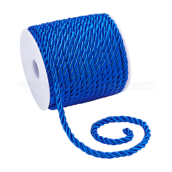 Pandahall elite cordone intrecciato in poliestere a 3 strato, corda attorcigliata, per risultati di gioielli in corda fai da te, blu, 5mm, circa 18m/rotolo