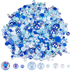 Sunnyclue 2 bolsas de perlas de imitación de plástico abs con cabujón de rhinestone de resina, accesorios de la decoración del arte del clavo, semicírculo, el cielo azul, 3~10x1~5mm, aproximamente 30 g / bolsa