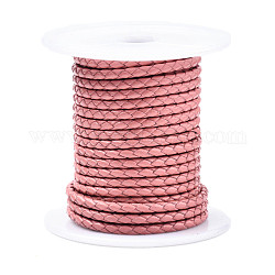 Braided Cowhide Leather Cord, Leather Rope String for Bracelets, Pale Violet Red, 3mm, about 8.74 yards(8m)/roll