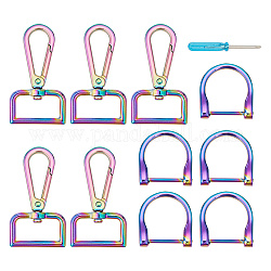 Gomakerer 5 pz chiusure a scatto girevoli in lega per cancello, con 5 fermaglio ad anello a D, per la realizzazione di borsette con cordino, colore arcobaleno, chiusure a scatto girevoli per cancelli a spinta: 60x33.5 mm