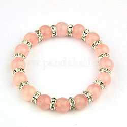 Bracelets élastiques de pierres précieuses de mode, Bracelets élastiques, laiton avec des perles de strass, rose, 53mm