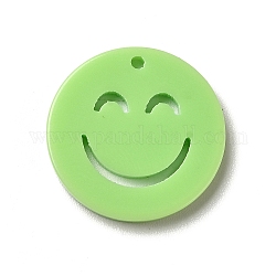 Pendente acrilico opaco, piatta e rotonda con volto sorridente, verde chiaro, 19.5x2mm, Foro: 1.4 mm