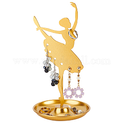 Espositori per orecchini in ferro ballerino con vassoio rotondo, ornamento del supporto dell'organizzatore dell'orecchino, oro, 10.8x10.8x21cm