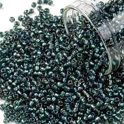 Toho perles de rocaille rondes, Perles de rocaille japonais, (270) intérieur couleur cristal / vert prairie doublé, 11/0, 2.2mm, Trou: 0.8mm, environ 1110 pcs/10 g