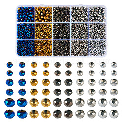 3450Pcs 15 Style Electroplate Glass Beads Strands, Full Plated, Faceted, Rondelle, Mixed Color, 3~6x2~5mm, Hole: 0.4~1mm