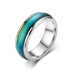 Mood Ring, Temperature Change Color Emotion Feeling Stainless Steel Plain Ring for Women, Stainless Steel Color, US Size 11(20.6mm)
