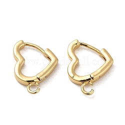 Ricerca di orecchini a cerchio in ottone, con anello orizzontale, cuore, oro, 15x12x2.5mm, Foro: 2 mm