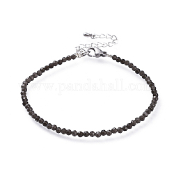 Bracciali di perle di ossidiana naturale, con 304 fermagli in acciaio inossidabile a moschettone e catene estensibili in ottone, sfaccettato, 7-1/4 pollice (18.5 cm)
