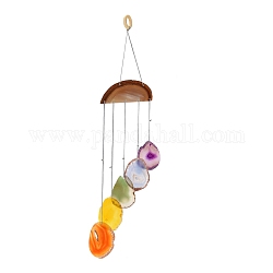 Ciondoli a campana a vento in legno e agata colorante naturale, Ornamento da appendere alla parete con pietre di chakra, per la decorazione domestica, colorato, 457x102.5~150mm