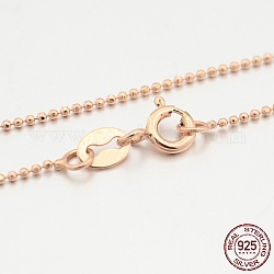 925 цепочка из стерлингового серебра, с застежками пружинного кольца, тонкая цепь, розовое золото , 16 дюйм, Шар: 1 mm