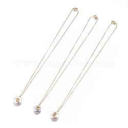 Colliers pendentifs initiaux en laiton, avec accessoires en 304 acier inoxydable, zircone cubique et perle naturelle, pépites avec lettre, or, 16.33 pouce ~ 16.53 pouces (41.5~42 cm), 1.2mm