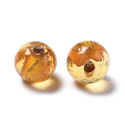 Perles en verre d'argent feuille manuelles, ronde, verge d'or, environ 12 mm de diamètre, Trou: 2mm