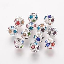 Perline in ottone, con grado a  rhinestone, rondelle, colore argento placcato, colorato, 10x9mm, Foro: 2.5 mm